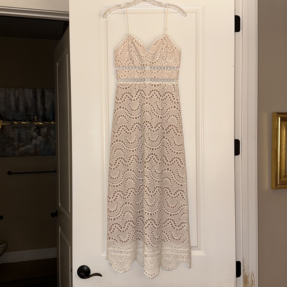 Gianni Bini Lindsay Eyelet Lace White Ivory Midi Dress